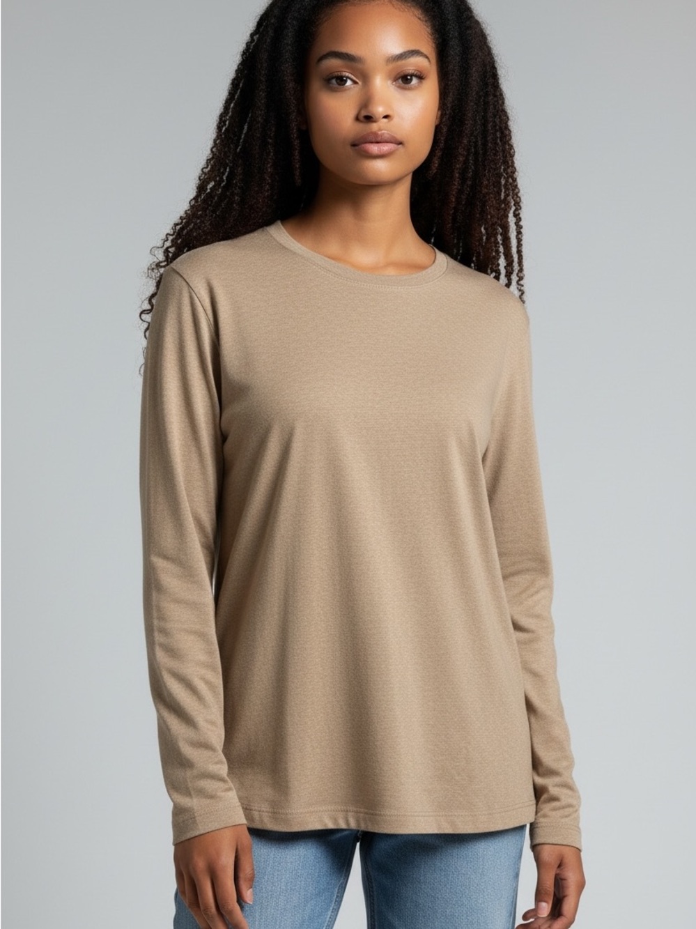 Women's Talbot's Classic Long-Sleeve Crewneck Top in Beige Size Medium measures